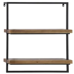 Shelves-Kirkland's Home Brown Wood Black Metal Frame Wall Shelves