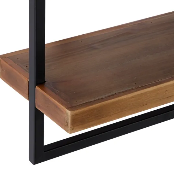 Shelves-Kirkland's Home Brown Wood Black Metal Frame Wall Shelves