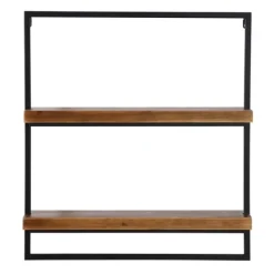 Shelves-Kirkland's Home Brown Wood Black Metal Frame Wall Shelves