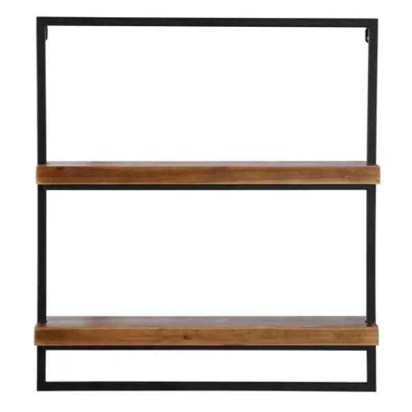 Shelves-Kirkland's Home Brown Wood Black Metal Frame Wall Shelves