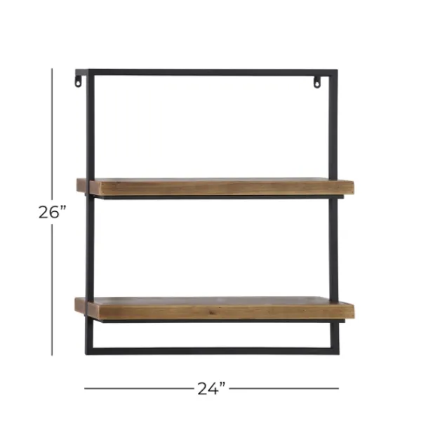 Shelves-Kirkland's Home Brown Wood Black Metal Frame Wall Shelves