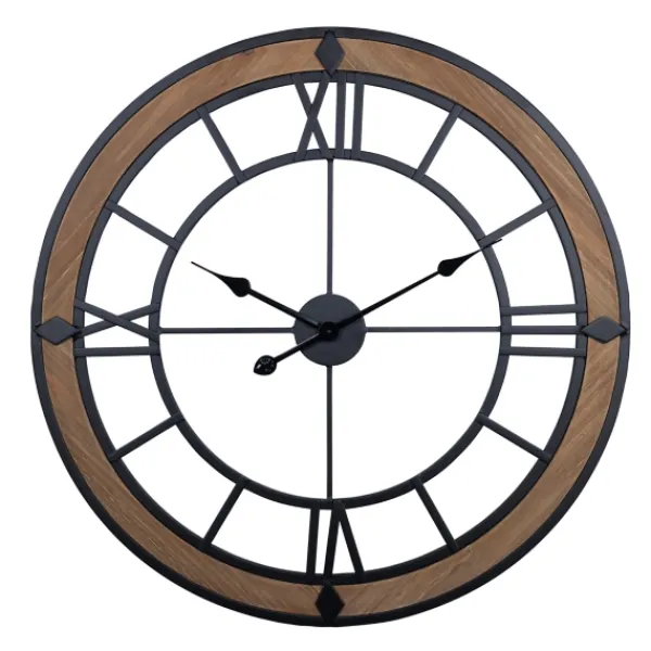 Clocks-Kirkland's Home Brown Wood Black Metal Open Cut Out Wall Clock