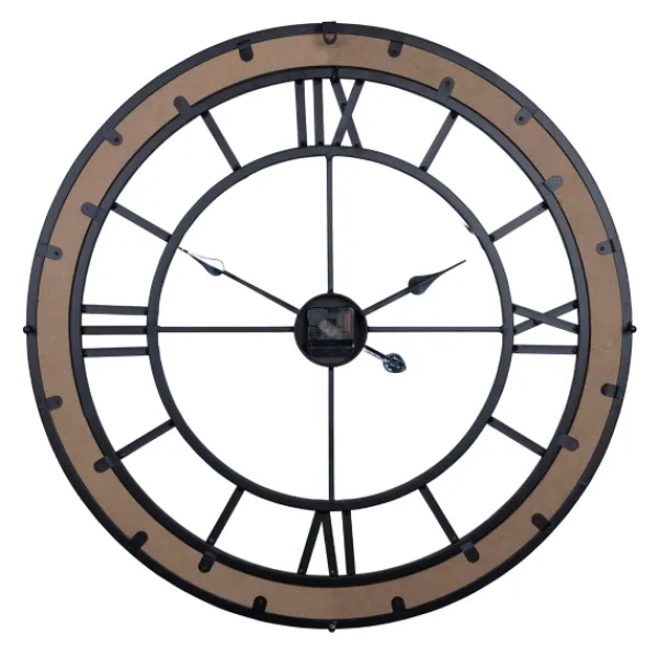 Clocks-Kirkland's Home Brown Wood Black Metal Open Cut Out Wall Clock