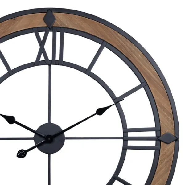 Clocks-Kirkland's Home Brown Wood Black Metal Open Cut Out Wall Clock