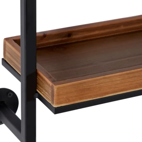 Shelves-Kirkland's Home Brown Wood Black Metal Pipe Frame Wall Shelf