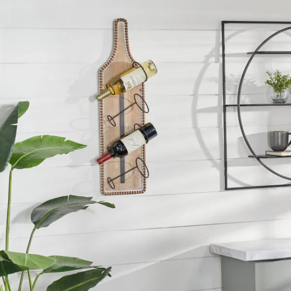 Wall Storage-Kirkland's Home Brown Wood Bottle Frame Metal Bracket Wine Holder
