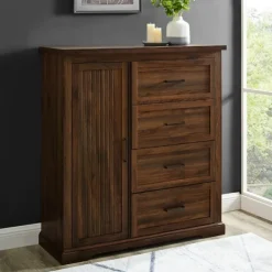 Dressers & Chests-Kirkland's Home Brown Wood Cabinet And 4-Drawer Wardrobe