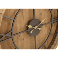 Clocks-Kirkland's Home Brown Wood Frame Black Metal Cutout Wall Clock