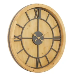 Clocks-Kirkland's Home Brown Wood Frame Black Metal Cutout Wall Clock