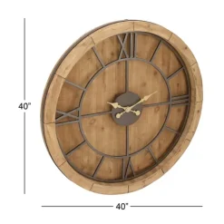 Clocks-Kirkland's Home Brown Wood Frame Black Metal Cutout Wall Clock
