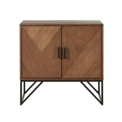 Cabinets & Sideboards-Kirkland's Home Brown Wood Frame Metal Base 2-Door Cabinet