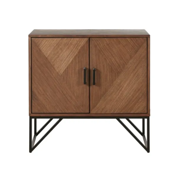 Cabinets & Sideboards-Kirkland's Home Brown Wood Frame Metal Base 2-Door Cabinet