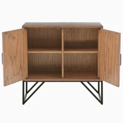 Cabinets & Sideboards-Kirkland's Home Brown Wood Frame Metal Base 2-Door Cabinet