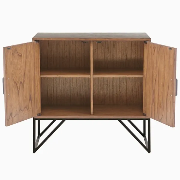 Cabinets & Sideboards-Kirkland's Home Brown Wood Frame Metal Base 2-Door Cabinet