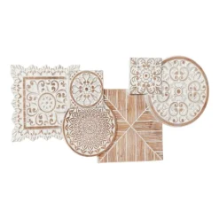 Wall Plaques-Kirkland's Home Brown Wood Geometric Layered Shapes Wall Plaque Brown/White