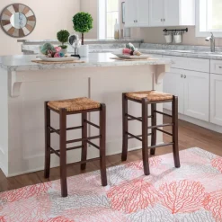 Bar Stools & Counter Height Stools-Kirkland's Home Brown Wood Grass Backless 2-Pc. Counter Stool Set Tan