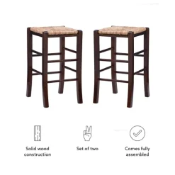 Bar Stools & Counter Height Stools-Kirkland's Home Brown Wood Grass Backless 2-Pc. Counter Stool Set Tan