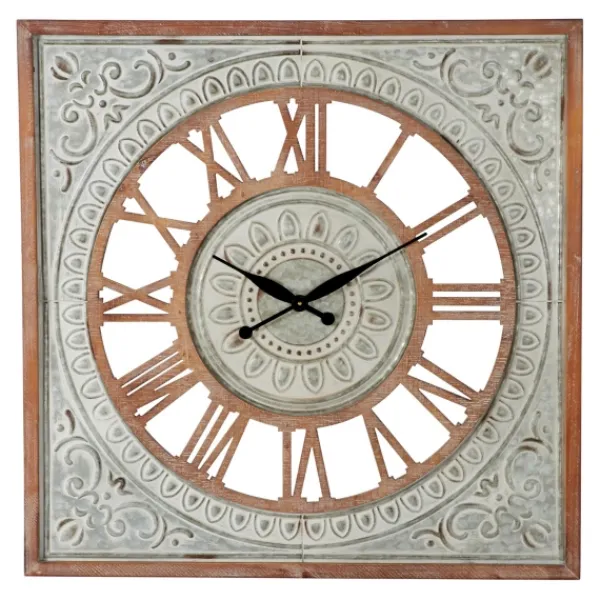 Clocks-Kirkland's Home Brown Wood Gray Metal Cutout Wall Clock