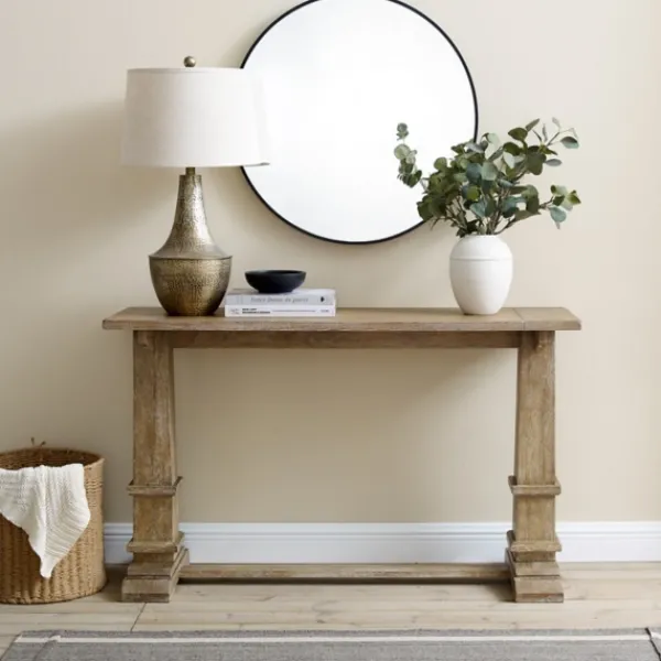 Console Tables-Kirkland's Home Brown Wood Pedestal Base Console Table