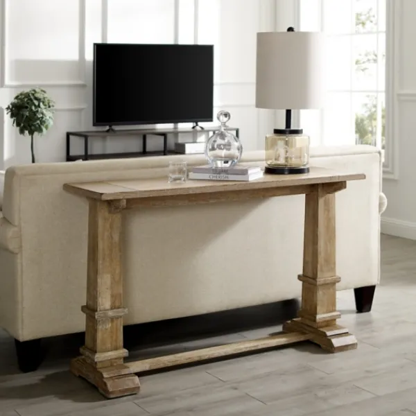 Console Tables-Kirkland's Home Brown Wood Pedestal Base Console Table