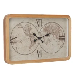 Clocks-Kirkland's Home Brown World Map Rectangular Wall Clock