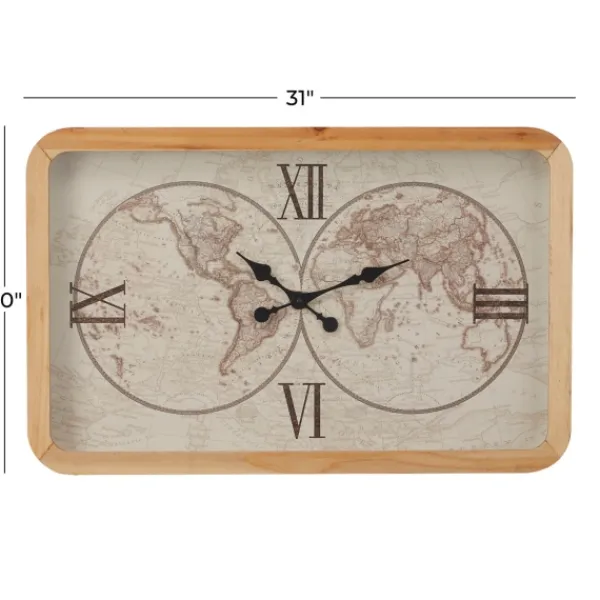 Clocks-Kirkland's Home Brown World Map Rectangular Wall Clock