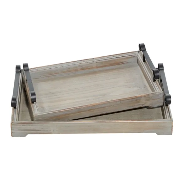 Decorative Trays-Kirkland's Home Brushed Distressed 2-Pc. Decorative Tray Set Gray