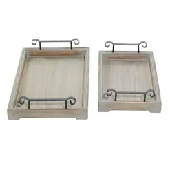 Decorative Trays-Kirkland's Home Brushed Distressed 2-Pc. Decorative Tray Set Gray