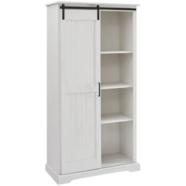 Cabinets & Sideboards-Kirkland's Home Brushed Grooved Sliding Door Cabinet White