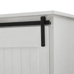 Cabinets & Sideboards-Kirkland's Home Brushed Grooved Sliding Door Cabinet White