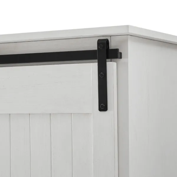 Cabinets & Sideboards-Kirkland's Home Brushed Grooved Sliding Door Cabinet White