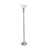 Floor Lamps-Kirkland's Home Brushed Nickel And Marbleized Glass Torchiere Silver