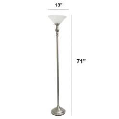 Floor Lamps-Kirkland's Home Brushed Nickel And Marbleized Glass Torchiere Silver