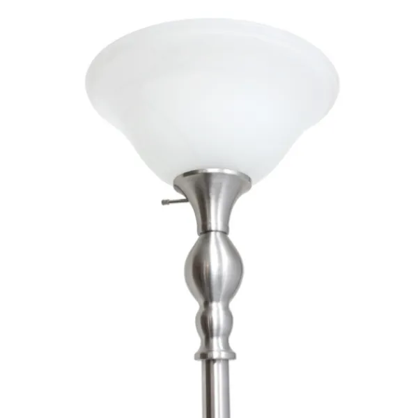 Floor Lamps-Kirkland's Home Brushed Nickel And Marbleized Glass Torchiere Silver