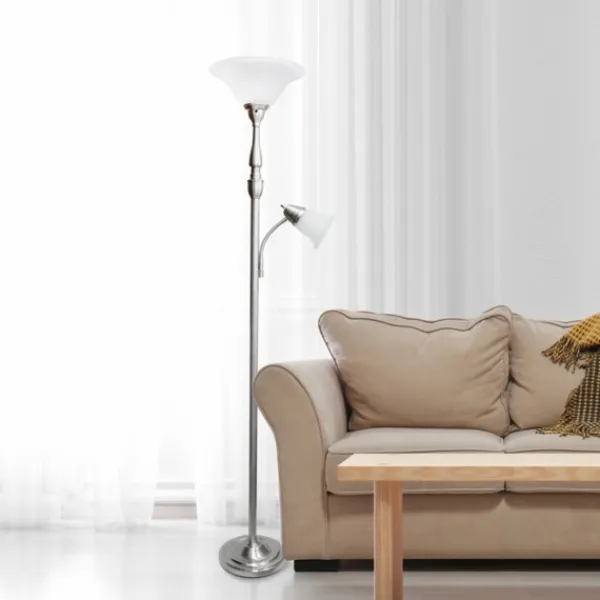 Floor Lamps-Kirkland's Home Brushed Nickel Base Marble Glass Shade Floor Lamp Gray