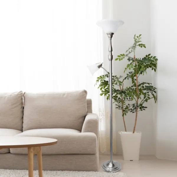 Floor Lamps-Kirkland's Home Brushed Nickel Base Marble Glass Shade Floor Lamp Gray