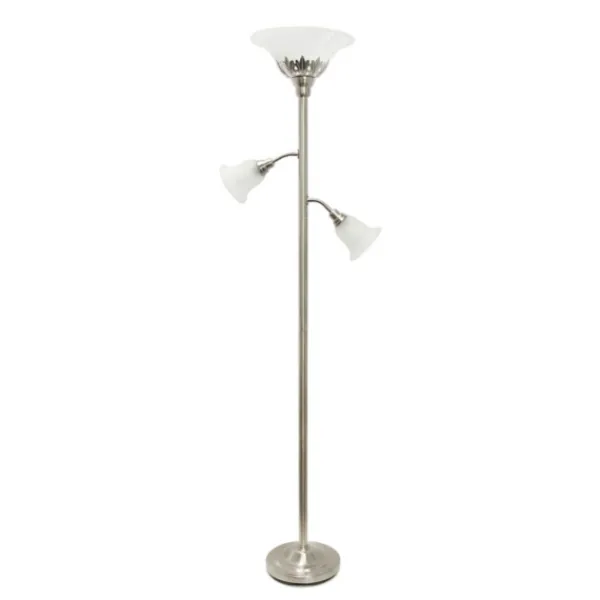 Floor Lamps-Kirkland's Home Brushed Nickel 3-Scallop Glass Floor Lamp Gray
