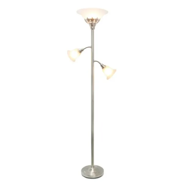 Floor Lamps-Kirkland's Home Brushed Nickel 3-Scallop Glass Floor Lamp Gray
