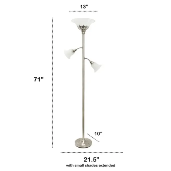 Floor Lamps-Kirkland's Home Brushed Nickel 3-Scallop Glass Floor Lamp Gray