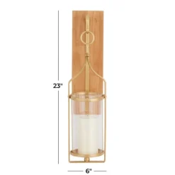 Sconces-Kirkland's Home Brushed Poplar Wood Sconce Gold