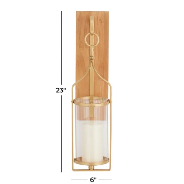 Sconces-Kirkland's Home Brushed Poplar Wood Sconce Gold
