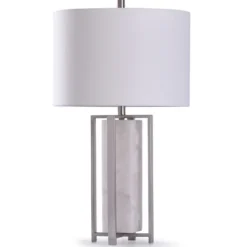Table Lamps-Kirkland's Home Brushed Steel And Gray Marble Table Lamp, 30 In. White