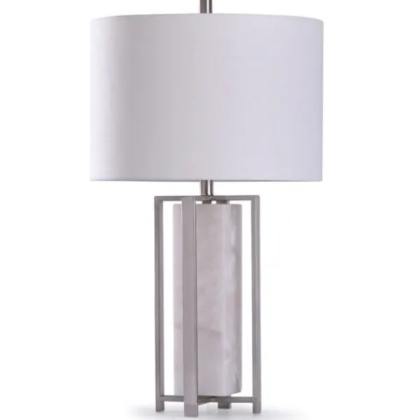 Table Lamps-Kirkland's Home Brushed Steel And Gray Marble Table Lamp, 30 In. White