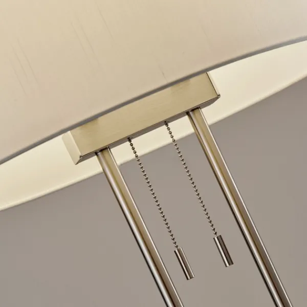 Floor Lamps-Kirkland's Home Brushed Steel Double-Bulb Oval Floor Lamp Ivory