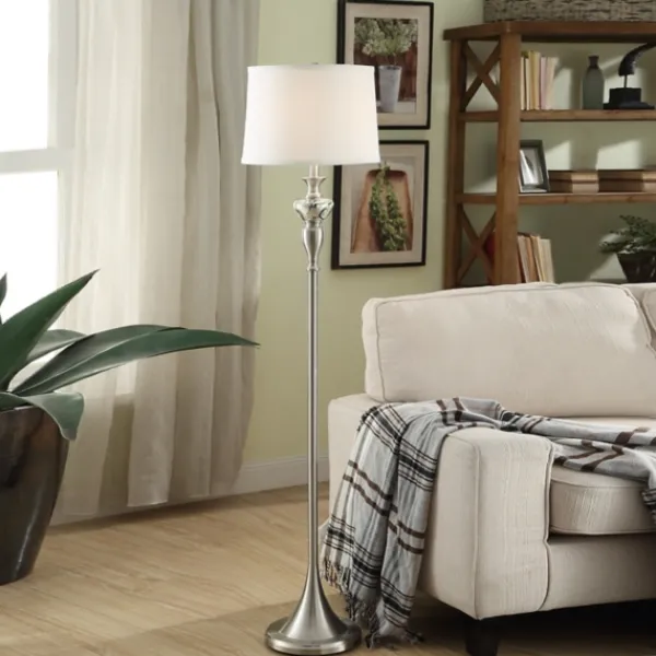 Floor Lamps-Kirkland's Home Brushed Steel Fluted Floor Lamp White