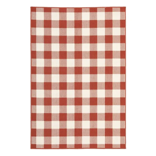Outdoor Rugs-Kirkland's Home Buffalo Check Outdoor Area Rug, 5X7 Red