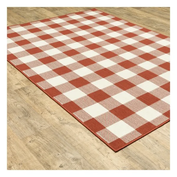 Outdoor Rugs-Kirkland's Home Buffalo Check Outdoor Area Rug, 5X7 Red