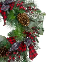 Wreaths-Kirkland's Home Buffalo Check Plaid Ribbon Holiday Wreath Green/Red/Black