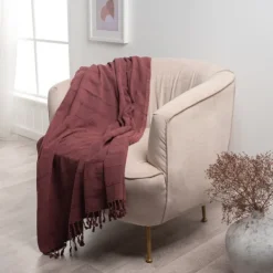 Blankets & Throws-Kirkland's Home Burgundy Modern Striped Throw Red