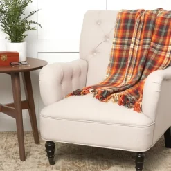Blankets & Throws-Kirkland's Home Burnt Harvest Plaid Throw Orange